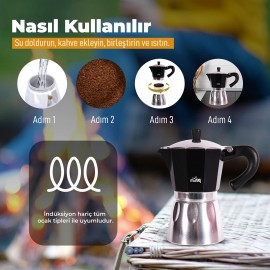 Any Morning 240 ml Alüminyum Moka Pot Espresso Kahve Makinesi Siyah HES-6