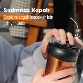 Any Morning 400 ml Paslanmaz Çelik Termos Mug, Çift İşlevli Sızdırmaz kapaklı, Siyah SI232021