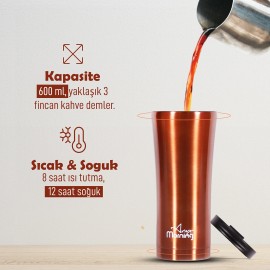 Any Morning 450 ml Paslanmaz Çelik Termos Mug, Sızdırmaz Kapak, Bakır Renkli SI231905