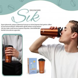 Any Morning 500 ml Paslanmaz Çelik Termos Mug, Çift Katmanlı, Sızdırmaz Kapak, Bakır Rengi SI231902