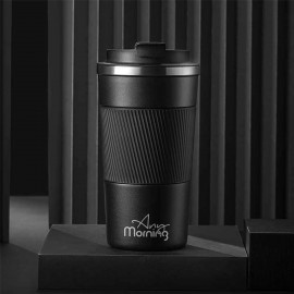 Any Morning 500 ml Paslanmaz Çelik Termos Mug, Kaymaz Silikon Halkalı, Sızdırmaz, Siyah BA21549