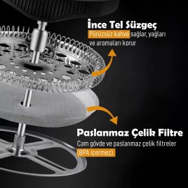 Any Morning 600 ml  French Press, Borosilikat Cam Kahve ve Bitki Çayı Demleme FF084