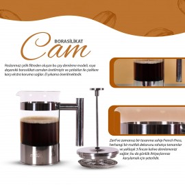 Any Morning 600 ml Paslanmaz Çelik French Press, 3 Katmanlı Filtreli FF110