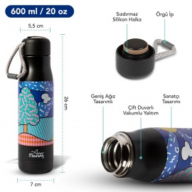 Any Morning 600 ml Paslanmaz Çelik Termos, Çift Duvarlı, Sızdırmaz Kapaklı, Siyah BA21547