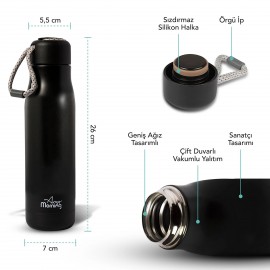 Any Morning 600 ml Paslanmaz Çelik Termos, Çift Katmanlı, Sızdırmaz Kapaklı, Siyah BA21547