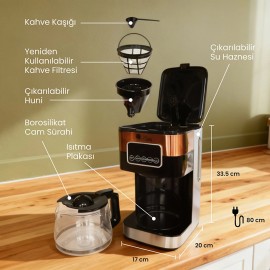 Any Morning SH21615S Dokunmatik Ekranlı Zaman ve Aroma Ayarlı Filtre Kahve Makinesi Bakır Rengi