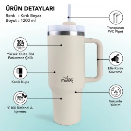 Any Morning Vaha 1200 ml Üç Kademe Çevirmeli Kapaklı Çift Katman Çelik Termos Mug Açık Somon SI2440217