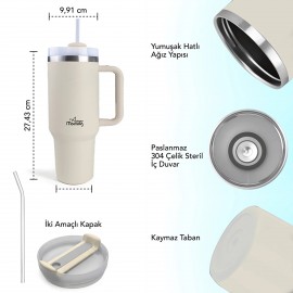 Any Morning Vaha 1200 ml Üç Kademe Çevirmeli Kapaklı Çift Katman Çelik Termos Mug Açık Somon SI2440217