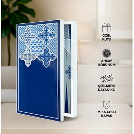 Biggdesign Blue Tile Tavla, Çizilmez Zeminli, Mıknatıslı MDF Kasa, 2 Kat Vernik Cilalı