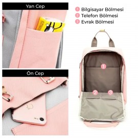 Biggdesign Cats USB Girişli Suya Dayanıklı 14 inç Laptop Uyumlu Okul Sırt Çantası Pembe