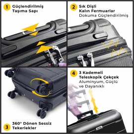 Biggdesign Moods Up 3'lü Valiz Seti, TSA Kilitli, ABS Gövde, Siyah