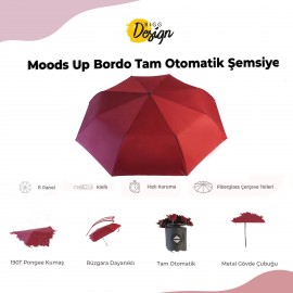 Biggdesign Moods Up Bordo Şemsiye - Tam Otomatik, Rüzgara Dayanıklı, Çanta Boy