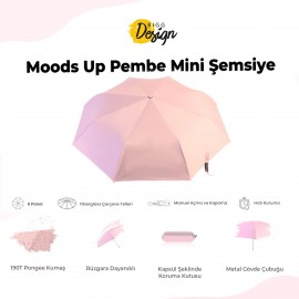 Biggdesign Moods Up Pembe Mini Şemsiye, Manuel Aç-Kapa, Rüzgara Dayanıklı, Çanta Boy, Özel Tasarım