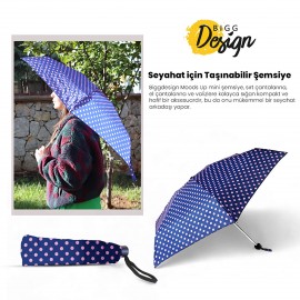 Biggdesign Moods Up Pembe Puantiyeli Lacivert Manuel Mini Şemsiye