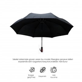 Biggdesign Moods Up Premium Ahşap Saplı Lacivert Otomatik Şemsiye