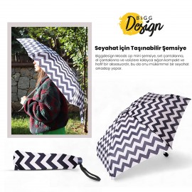 Biggdesign Moods Up Siyah Beyaz Zikzaklı Manuel Mini Şemsiye