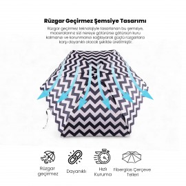 Biggdesign Moods Up Siyah Beyaz Zikzaklı Manuel Mini Şemsiye