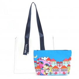Biggdesign Owl And City  Şeffaf Alışveriş ve plaj çantası
