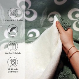 Bigghome Çintemani Yeşil Çift Kişilik Battaniye 200 x 220 cm