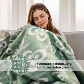 Bigghome Çintemani Yeşil Tek Kişilik Battaniye 150 x 200 cm