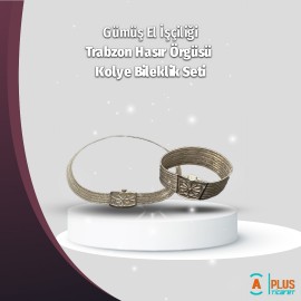 925 Ayar Gümüş El İşçiliği  Trabzon Hasır Örgüsü Kolye Bileklik Seti