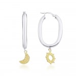 Ay ve Güneş Gümüş Oval Küpe