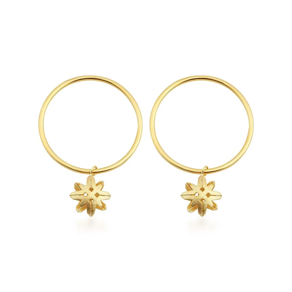 Çiçek Halka Altın Kaplama Küpe